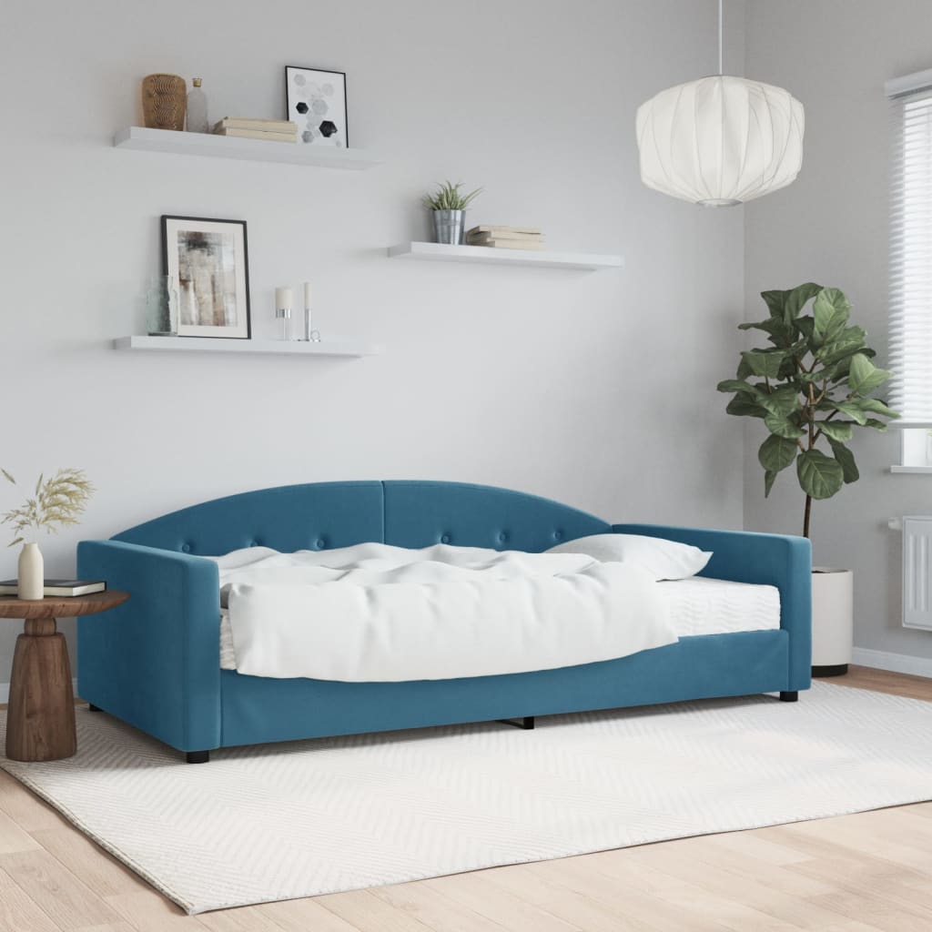 Divano Letto con Materasso Blu 100x200 cm in Velluto