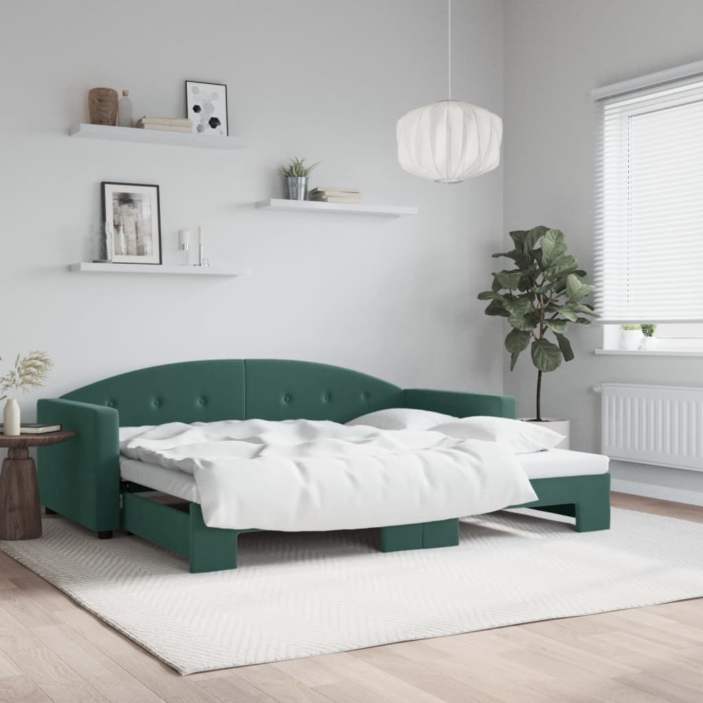 Divano Letto con Letto Estraibile Verde Scuro 90x200cm Velluto 3197303