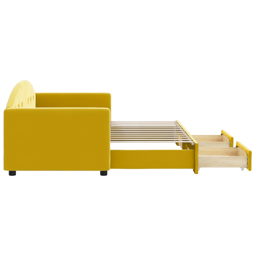 Divano Letto Estraibile con Cassetti Giallo 80x200cm in Velluto 3197347