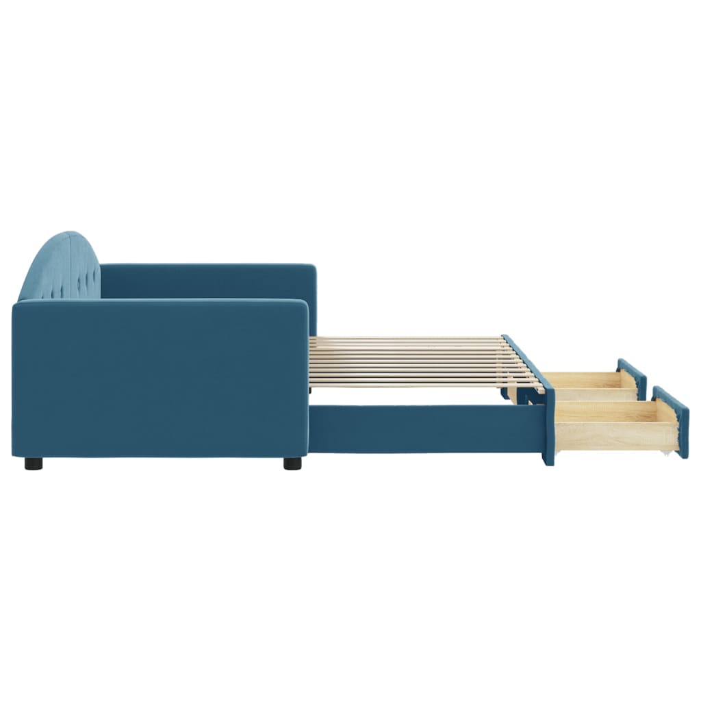 Divano Letto Estraibile con Cassetti Blu 90x200 cm in Velluto