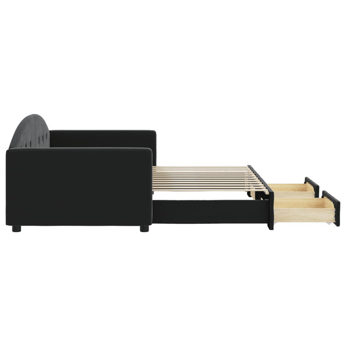 Divano Letto Estraibile con Cassetti Nero 90x200 cm in Velluto