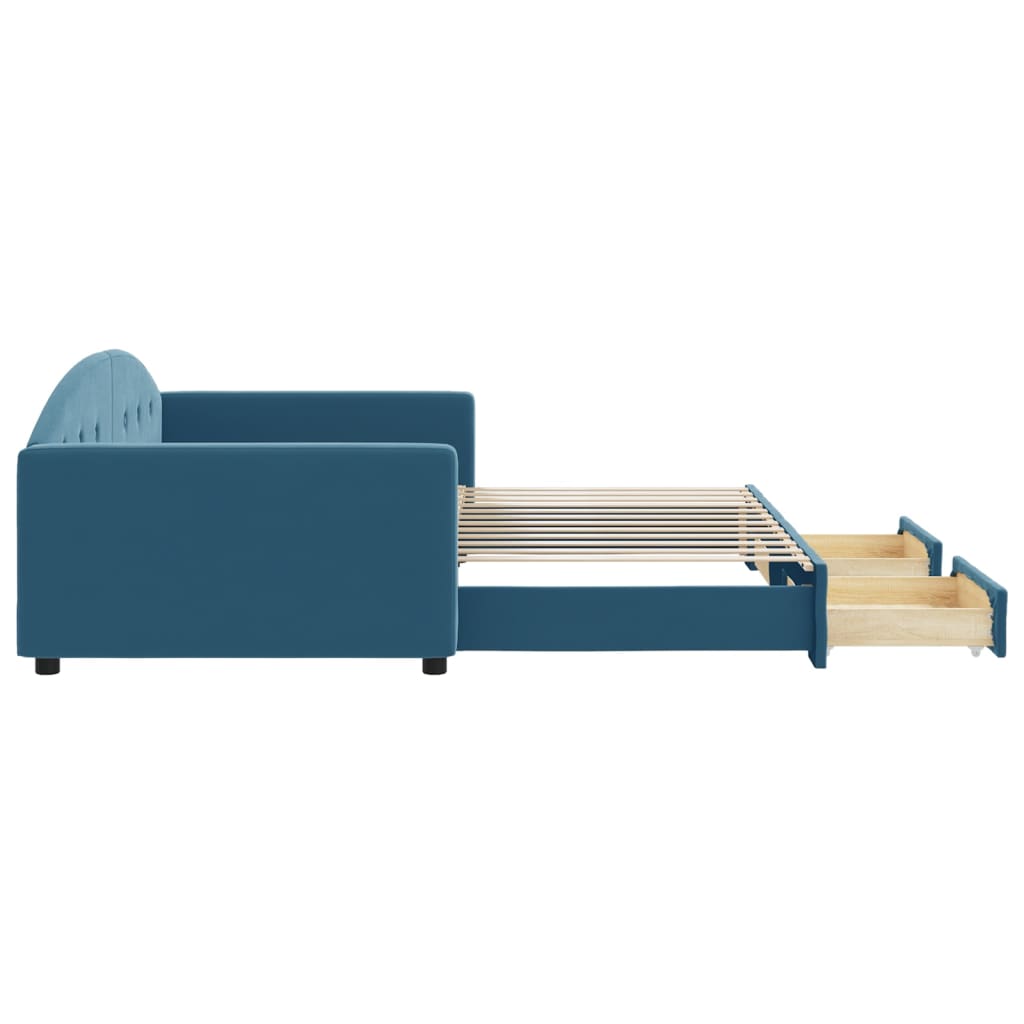 Divano Letto Estraibile con Cassetti Blu 100x200 cm in Velluto