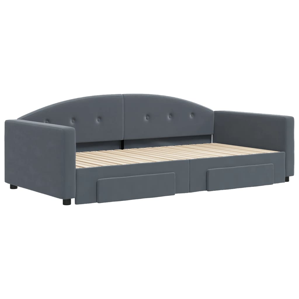 Divano Letto Estraibile Cassetti Grigio Scuro 100x200cm Velluto 3197357
