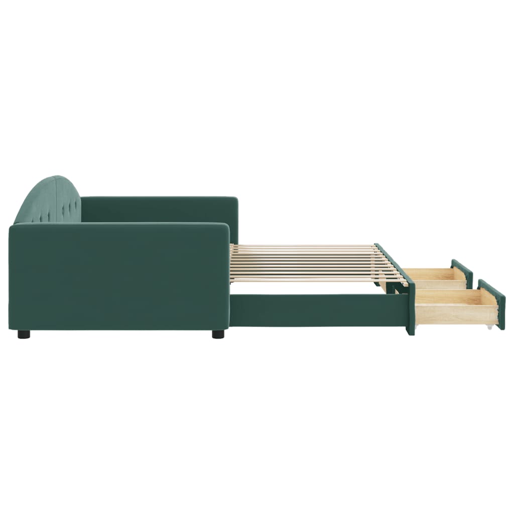 Divano Letto Estraibile Cassetti Verde Scuro 100x200cm Velluto 3197358