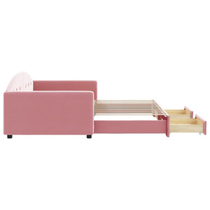 Divano Letto Estraibile con Cassetti Rosa 100x200 cm Velluto