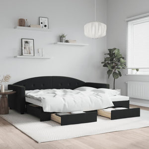 Divano Letto Estraibile con Cassetti Nero 90x190 cm in Velluto