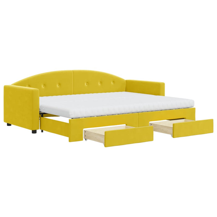 Divano Letto Estraibile con Cassetti Giallo 80x200cm in Velluto 3197371
