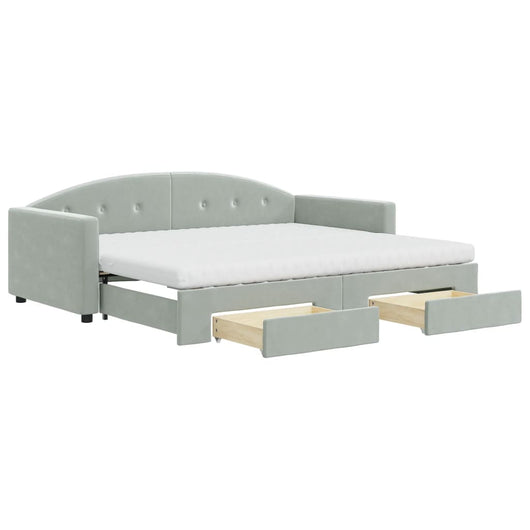 Divano Letto Estraibile Cassetti Grigio Chiaro 90x190cm Velluto