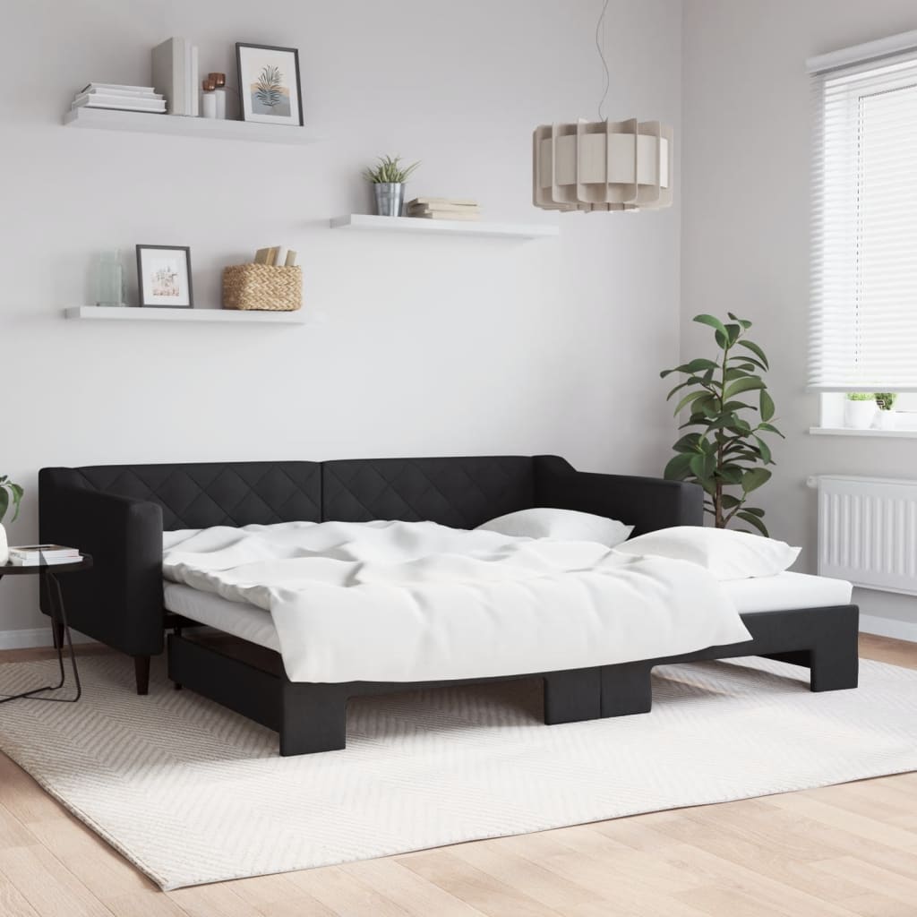 Divano Letto con Letto Estraibile-Sofa Letto-Daybed Nero 100x200 cm in Tessuto 525356
