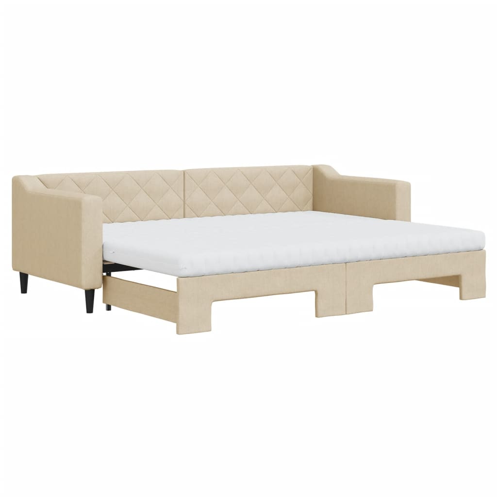 Divano Letto Estraibile con Materassi Crema 80x200 cm Tessuto