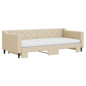vidaXL Divano Letto Estraibile con Materassi Crema 90x200 cm Tessuto