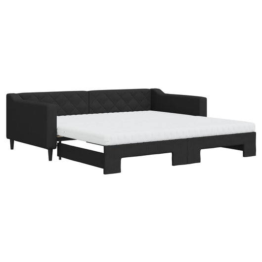 Divano Letto Estraibile con Materassi Nero 100x200 cm Tessuto