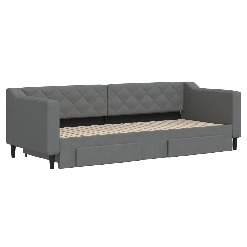 Divano Letto Estraibile Cassetti Grigio Scuro 80x200cm Tessuto