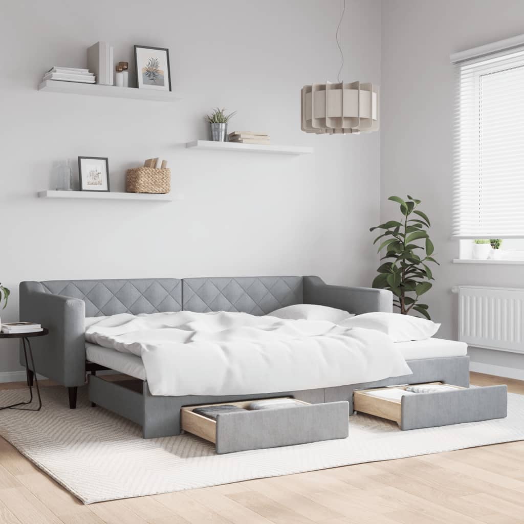 Divano Letto Estraibile Cassetti Grigio Chiaro 90x200cm Tessuto 3197462