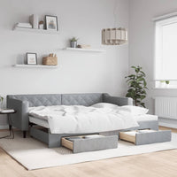 Divano Letto Estraibile Cassetti Grigio Chiaro 90x200cm Tessuto 3197462