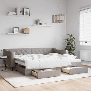 vidaXL Divano Letto Estraibile con Cassetti Tortora 90x200 cm Tessuto