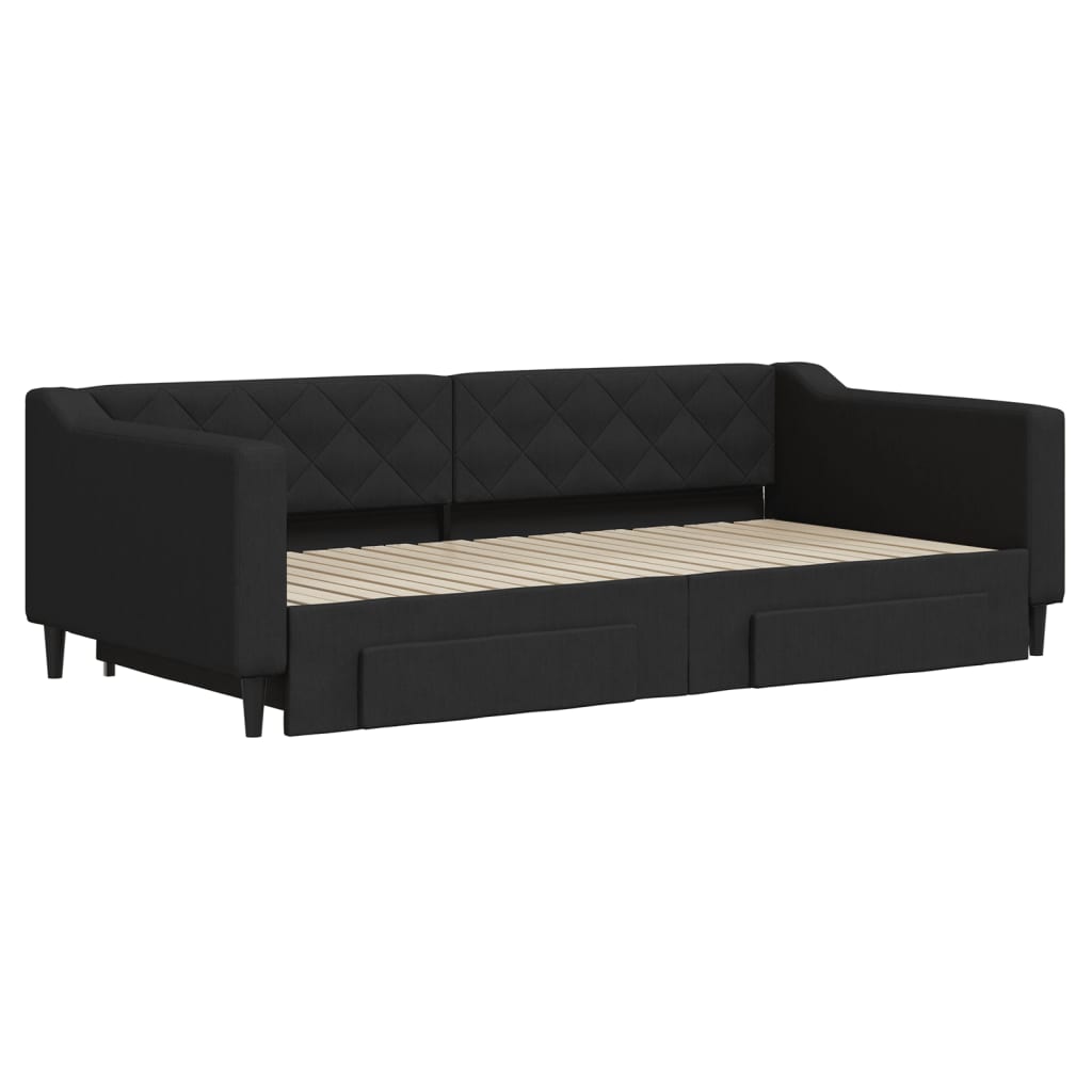 Divano Letto Estraibile con Cassetti Nero 100x200 cm in Tessuto 3197469