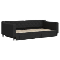 Divano Letto Estraibile con Cassetti Nero 100x200 cm in Tessuto