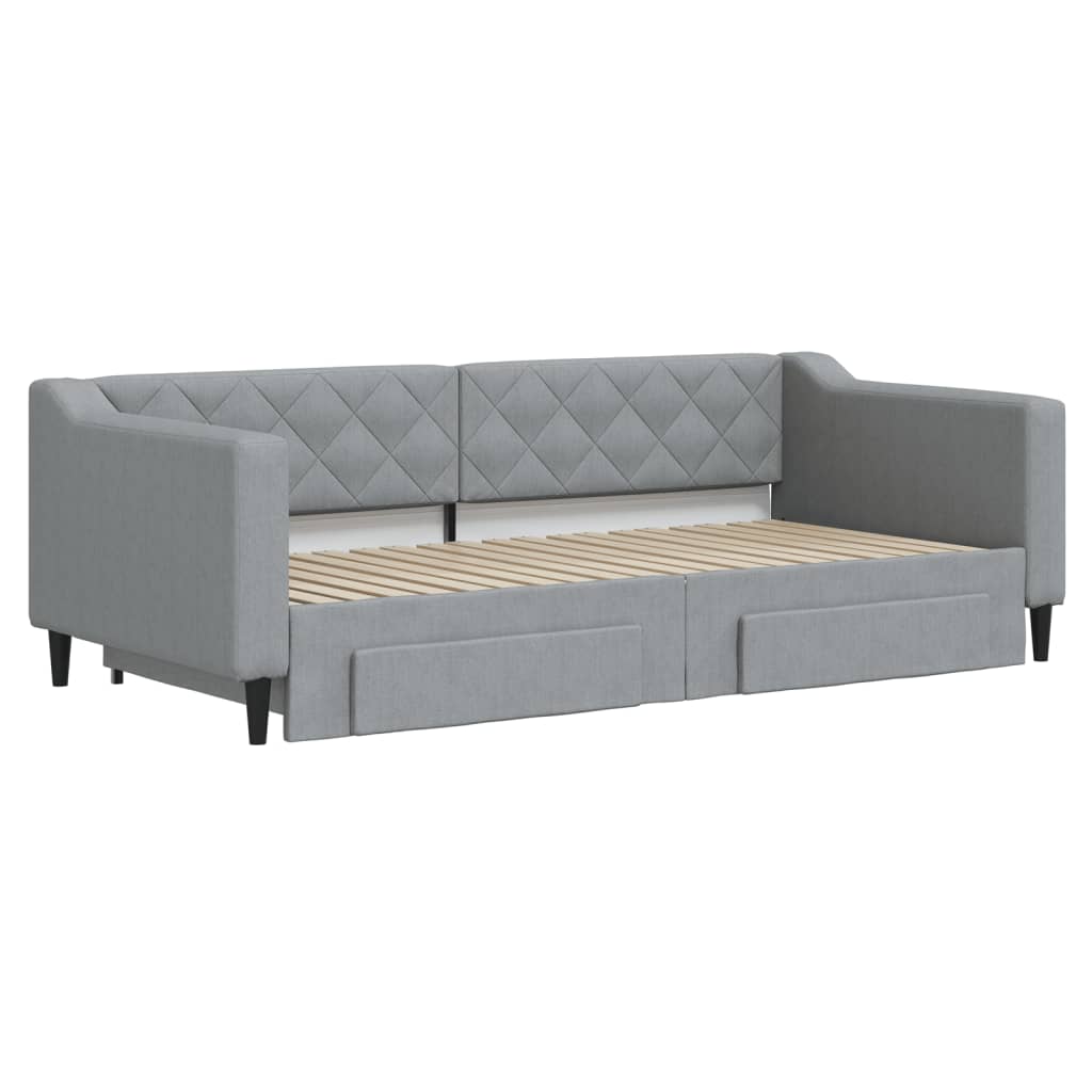 Divano Letto Estraibile Cassetti Grigio Chiaro 90x190cm Tessuto
