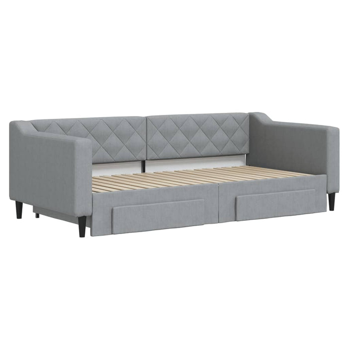 Divano Letto Estraibile Cassetti Grigio Chiaro 90x190cm Tessuto