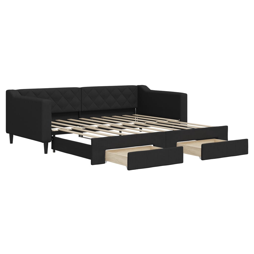 Divano Letto Estraibile con Cassetti Nero 90x190 cm in Tessuto 3197474