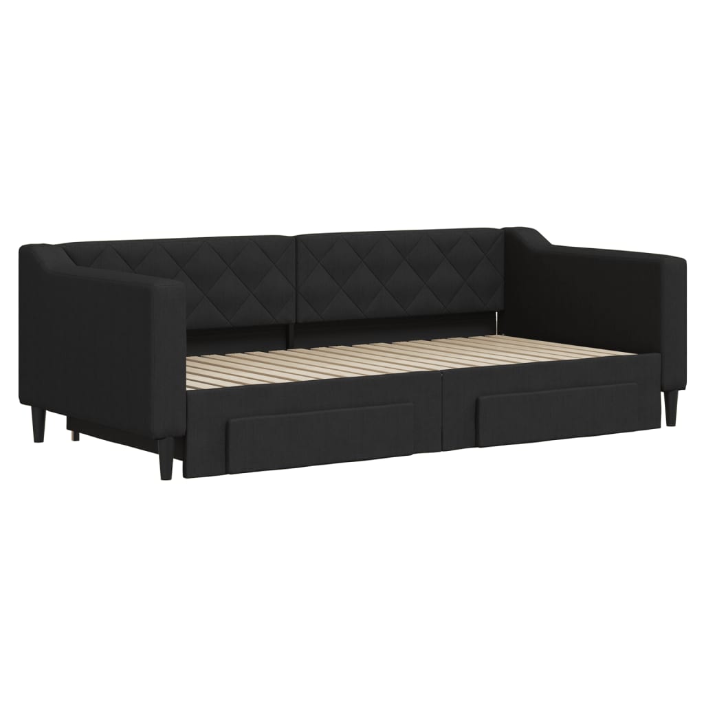 Divano Letto Estraibile con Cassetti Nero 90x190 cm in Tessuto 3197474