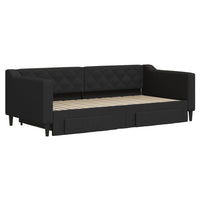 Divano Letto Estraibile con Cassetti Nero 90x190 cm in Tessuto