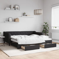 Divano Letto Estraibile con Cassetti Nero 90x190 cm in Tessuto