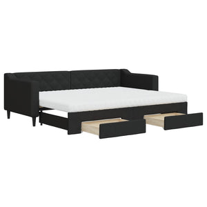 Divano Letto Estraibile con Cassetti Nero 80x200 cm in Tessuto 3197477