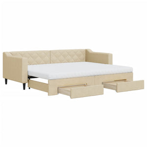 Divano Letto Estraibile con Cassetti Crema 80x200 cm in Tessuto 3197479