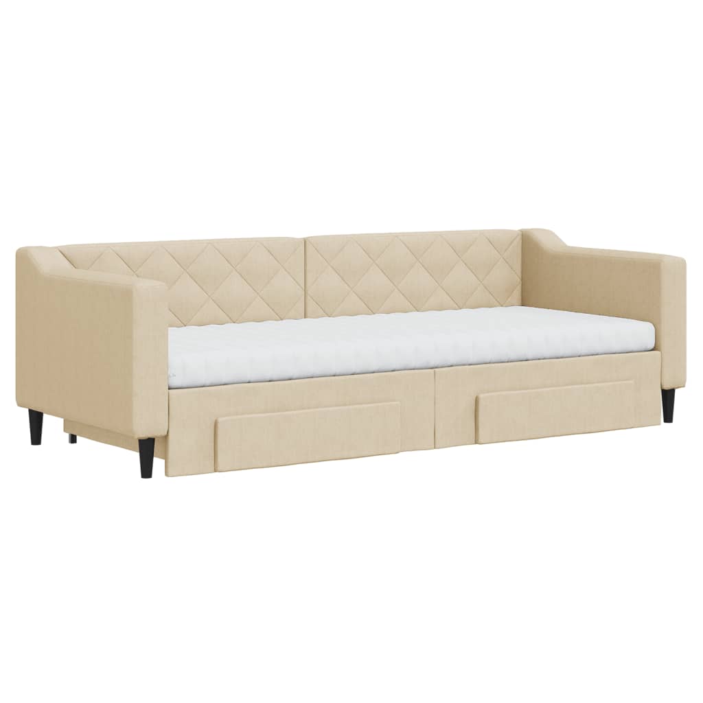 Divano Letto Estraibile con Cassetti Crema 80x200 cm in Tessuto 3197479