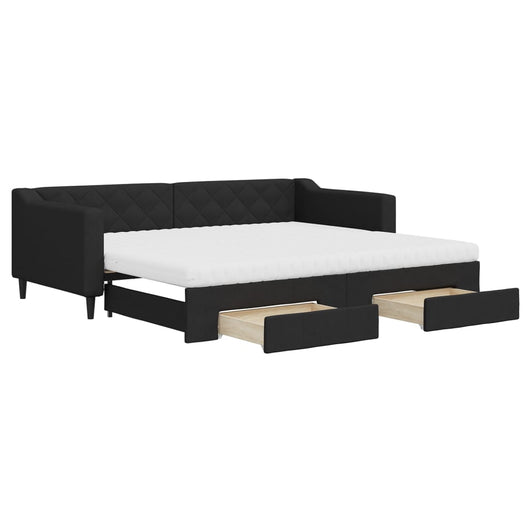 Divano Letto Estraibile con Cassetti Nero 90x200 cm in Tessuto 3197482