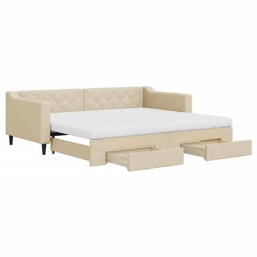 vidaXL Divano Letto Estraibile con Cassetti Crema 90x200 cm in Tessuto