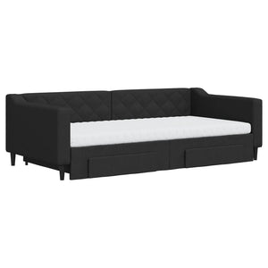Divano Letto Estraibile con Cassetti Nero 100x200 cm in Tessuto 3197487