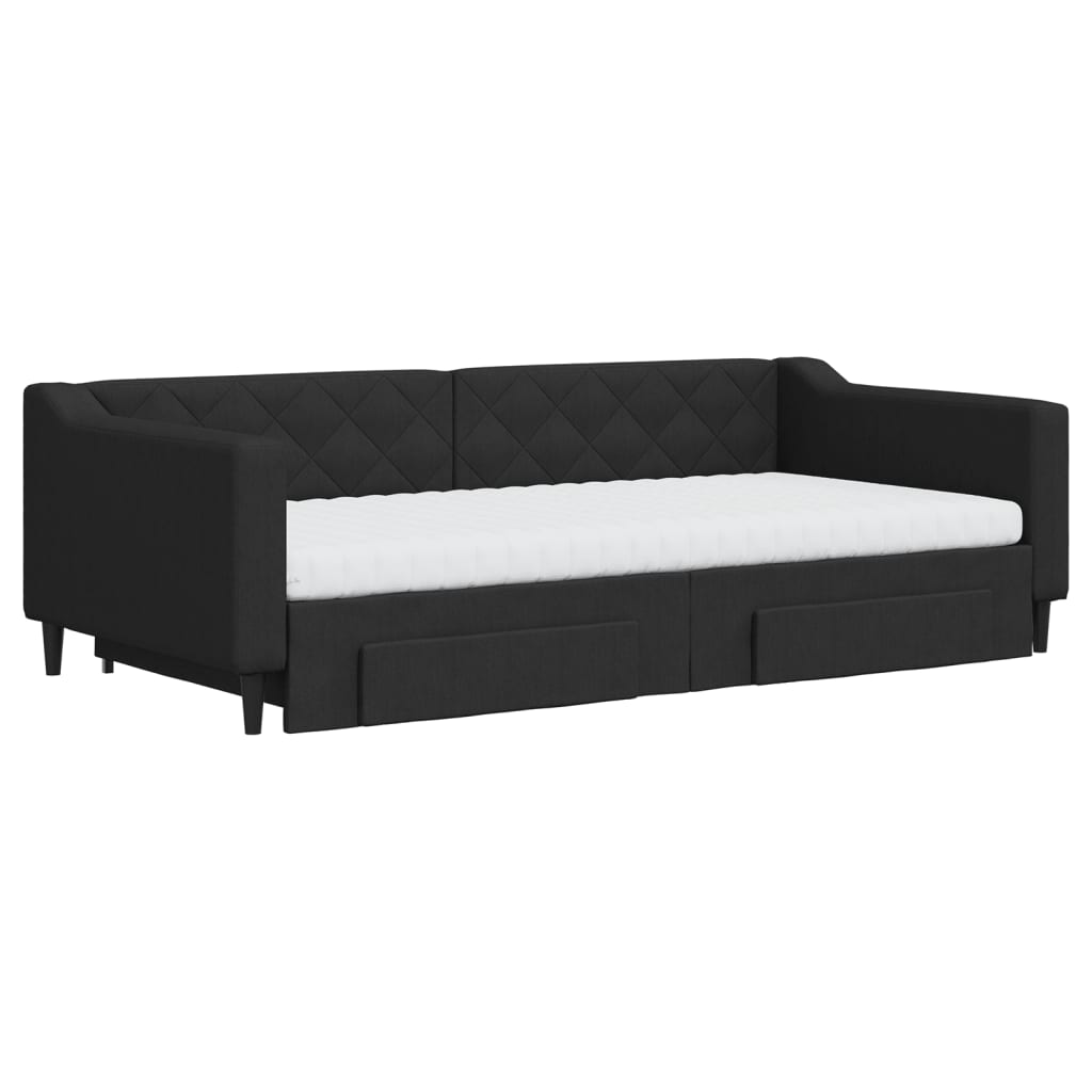 Divano Letto Estraibile con Cassetti Nero 100x200 cm in Tessuto