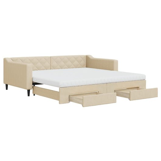 Divano Letto Estraibile con Cassetti Crema 100x200cm in Tessutocod mxl 130649