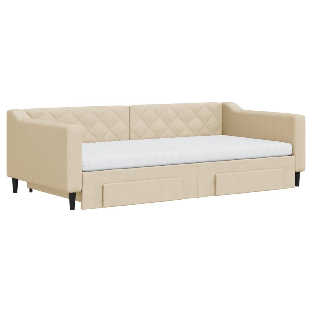 Divano Letto Estraibile con Cassetti Crema 100x200cm in Tessutocod mxl 130649