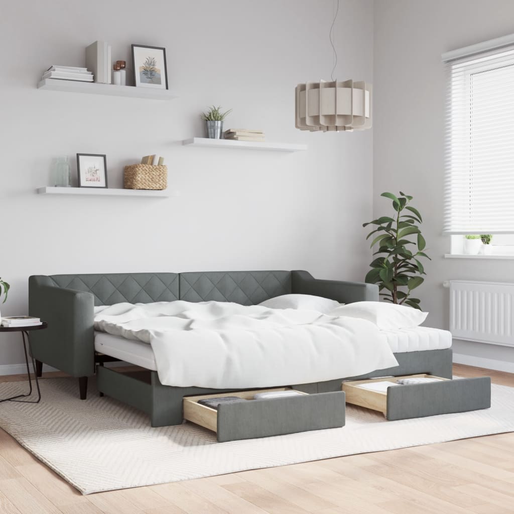 Divano Letto Estraibile Cassetti Grigio Scuro 90x190cm Tessuto