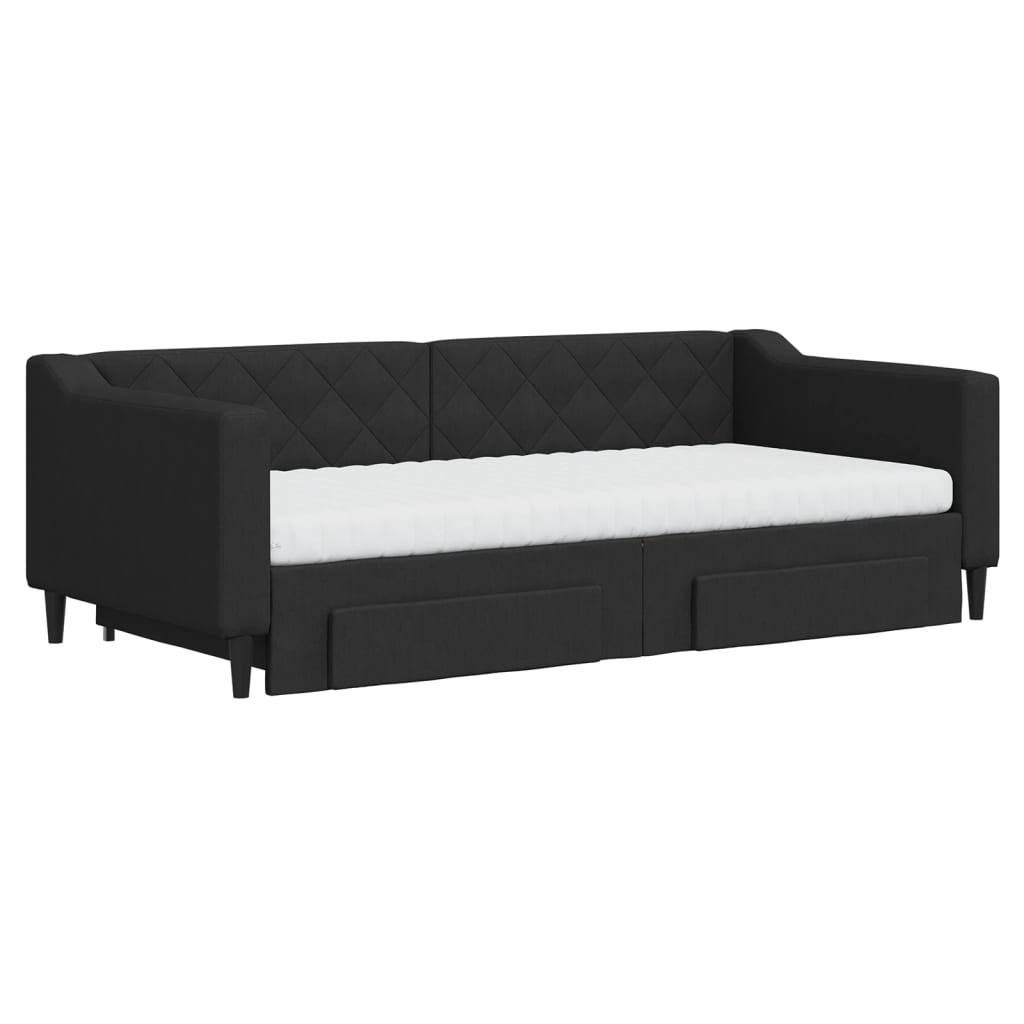 Divano Letto Estraibile con Cassetti Nero 90x190 cm in Tessuto 3197492