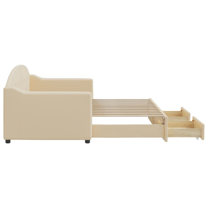 Divano Letto Estraibile con Cassetti Crema 80x200 cm in Tessuto