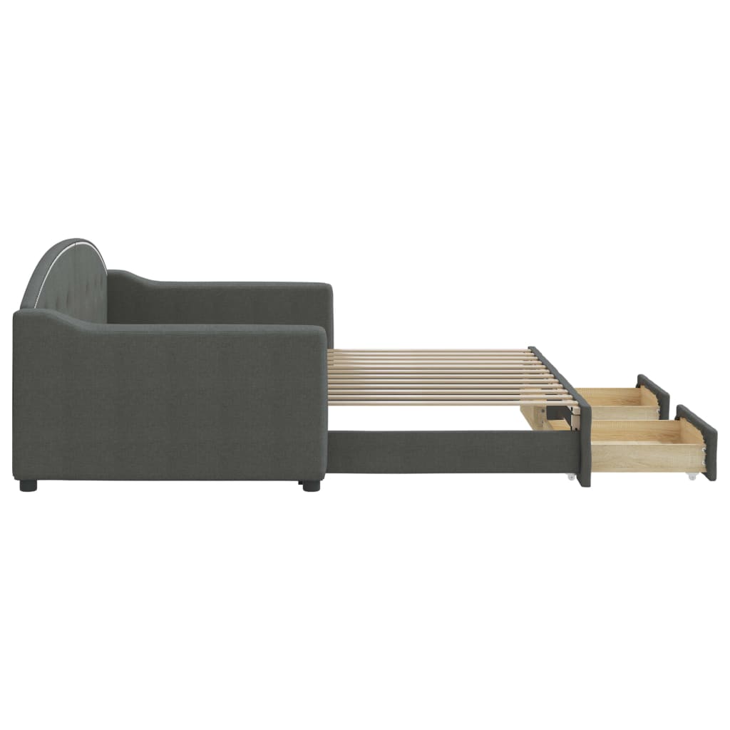 Divano Letto Estraibile Cassetti Grigio Scuro 90x200cm Tessuto