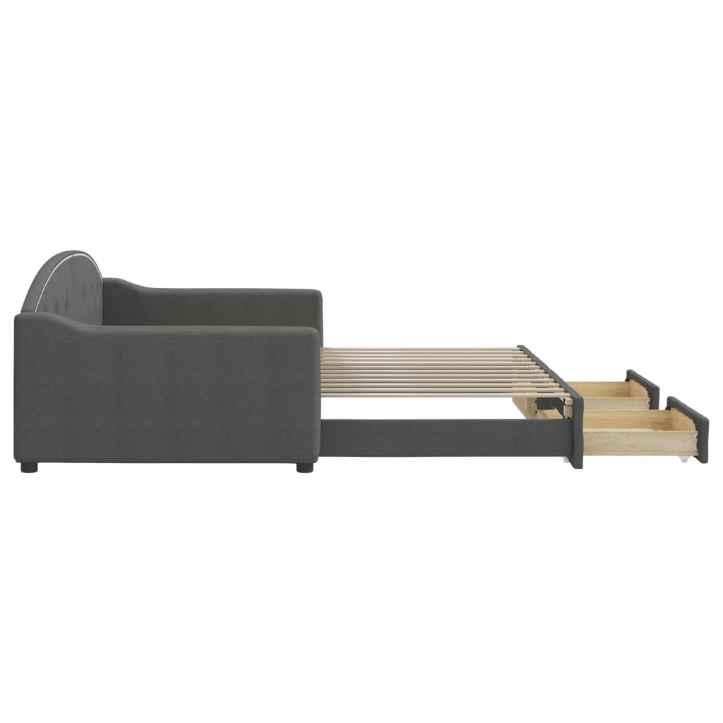 Divano Letto Estraibile Cassetti Grigio Scuro 100x200cm Tessuto