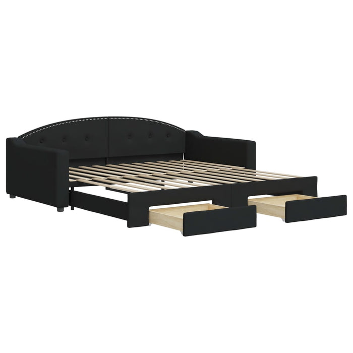 Divano Letto Estraibile con Cassetti Nero 100x200 cm in Tessuto