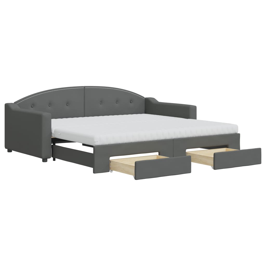 Divano Letto Estraibile Cassetti Grigio Scuro 90x190cm Tessuto