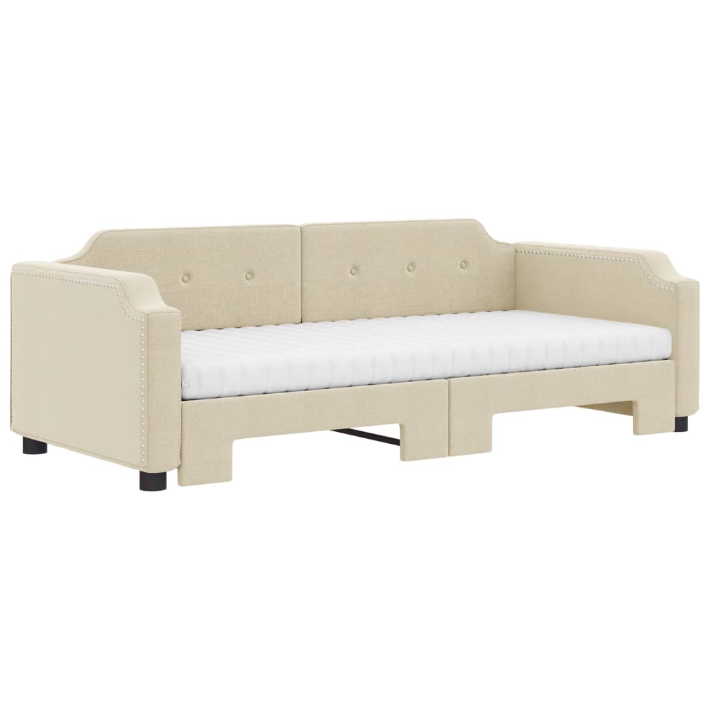 Divano Letto Estraibile con Materassi Crema 100x200 cm Tessuto