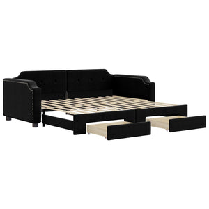 Divano Letto Estraibile con Cassetti Nero 90x200 cm in Tessuto 3197672