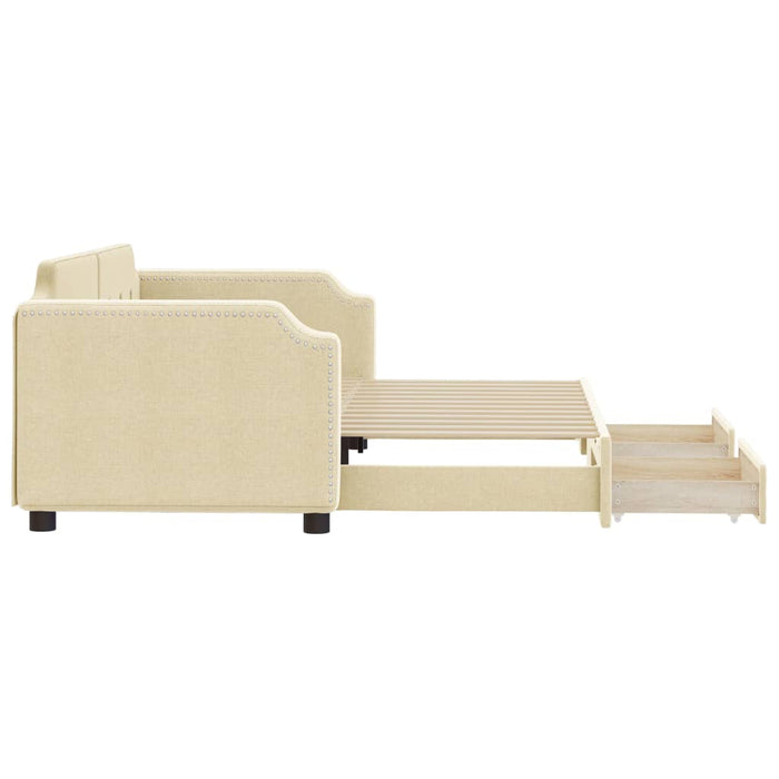 Divano Letto Estraibile con Cassetti Crema 90x200 cm in Tessuto