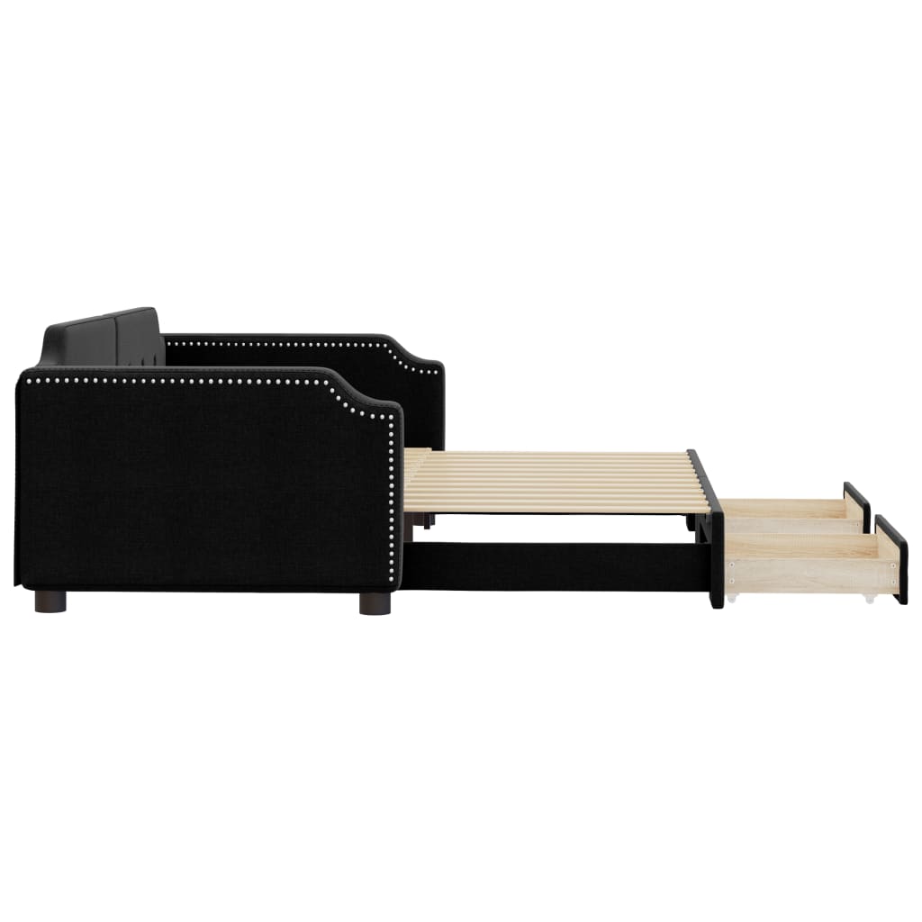 Divano Letto Estraibile con Cassetti Nero 100x200 cm in Tessuto