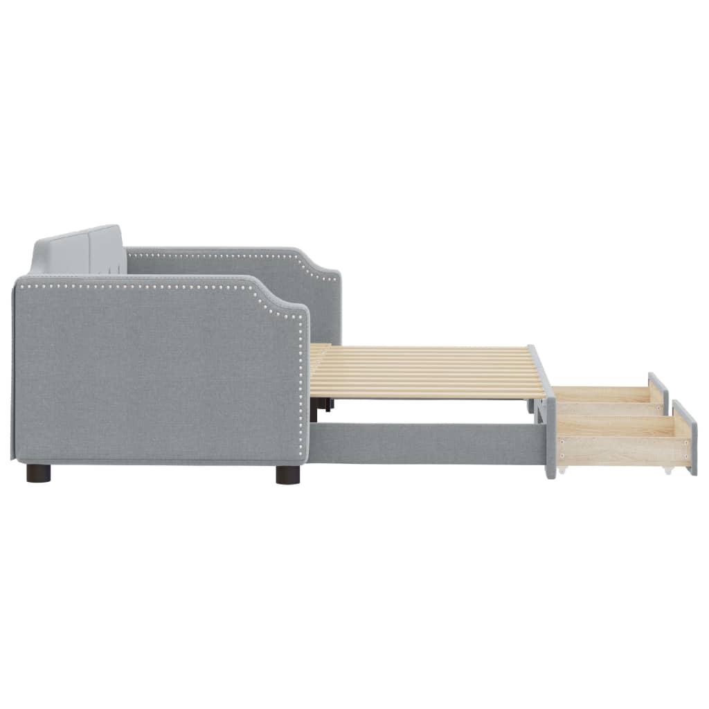 Divano Letto Estraibile Cassetti Grigio Chiaro 90x190cm Tessuto