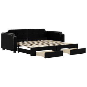Divano Letto Estraibile con Cassetti Nero 90x190 cm in Tessuto